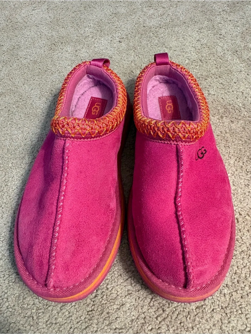 UGG Kids Hot Pink Suede Slip-On with Orange Accent
